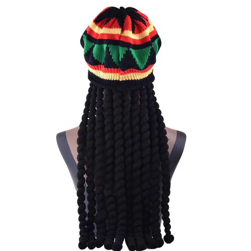 Casquette Hip Hop avec perruque tressée pour hommes et femmes, chapeau jamaïcain Bob Marley, bonnet 