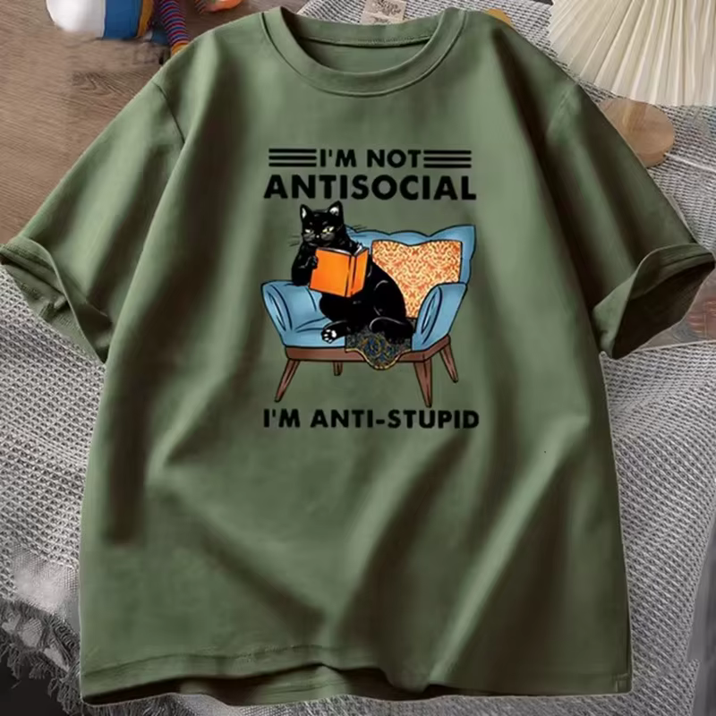 Chat drôle livre de lecture T-Shirts graphiques T-Shirts coton hommes vêtements col rond Meme manche