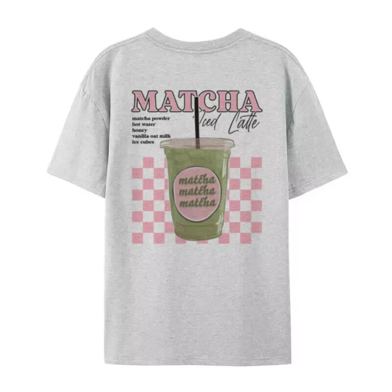 Y2k Esthétique Matcha Latte Dos Imprimé T-Shirt Mignon Matcha Amant T-Shirt Egirl Lâche Rétro Haut F