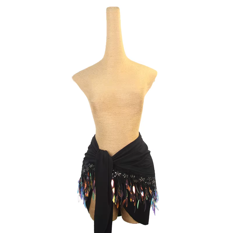 Vêtements d'entraînement de danse latine pour femmes, écharpe de hanche à paillettes colorées haut d