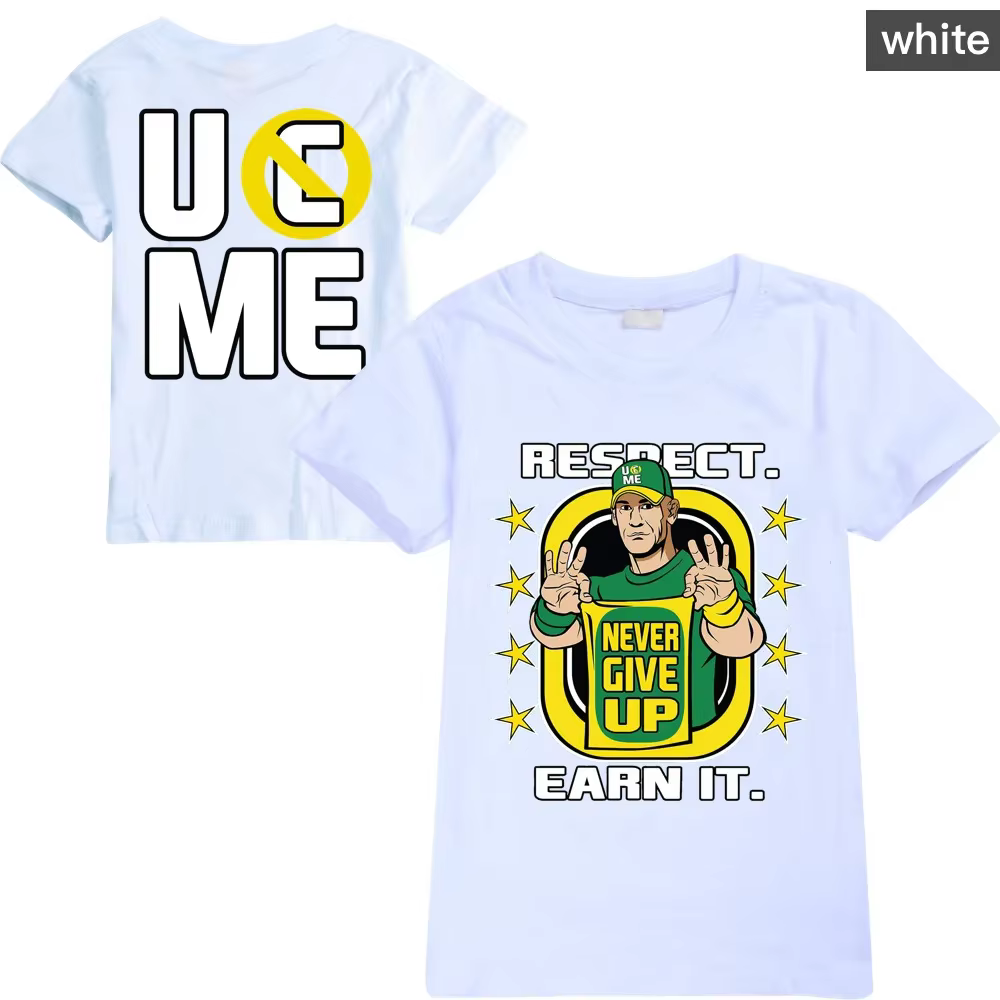 T-shirt noir pour enfants avec motif double face John Cena « Never Give Up » – Design « U Cant See M