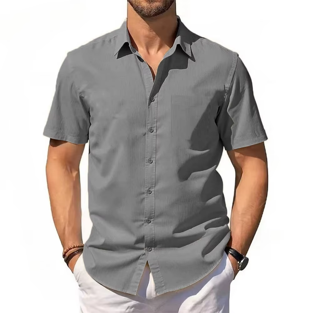 Chemise à manches courtes pour hommes, T-shirt d'été en coton et lin, léger et respirant, hauts de p