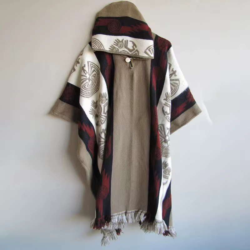 Poncho à capuche bohème pour homme, plusieurs couleurs, motif géométrique inspiré du Navajo, cape lé