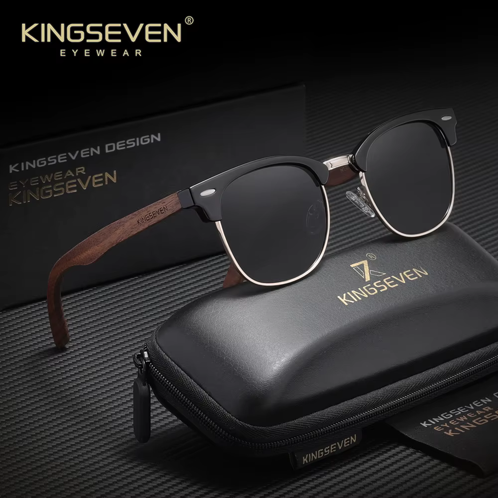 KINGSEVEN – lunettes de soleil rétro en noyer pour hommes et femmes, polarisées, faites à la main, P