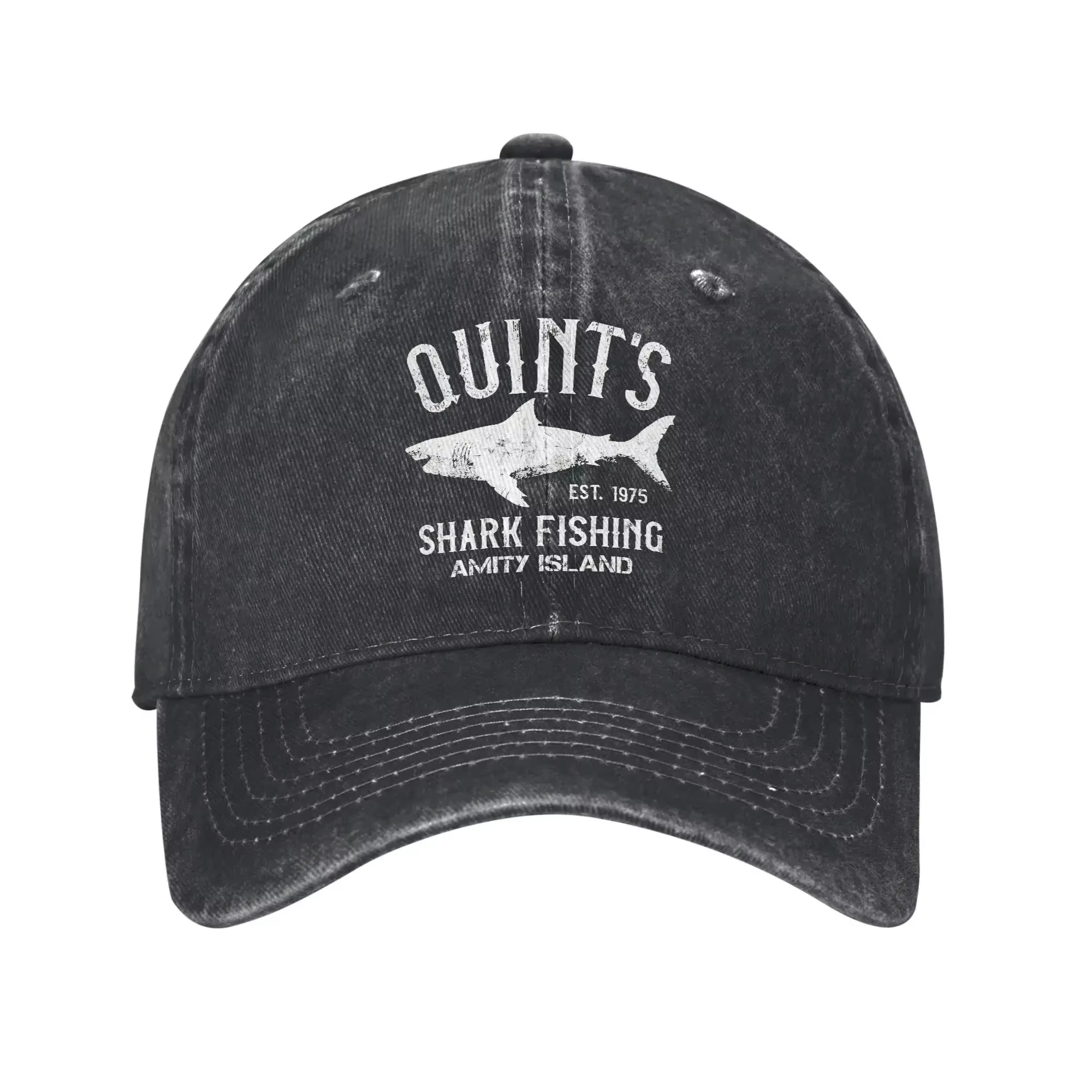 Casquette de baseball délavée style camionneur, motif Quints Shark JAWS Amity 1975, pour couple et f