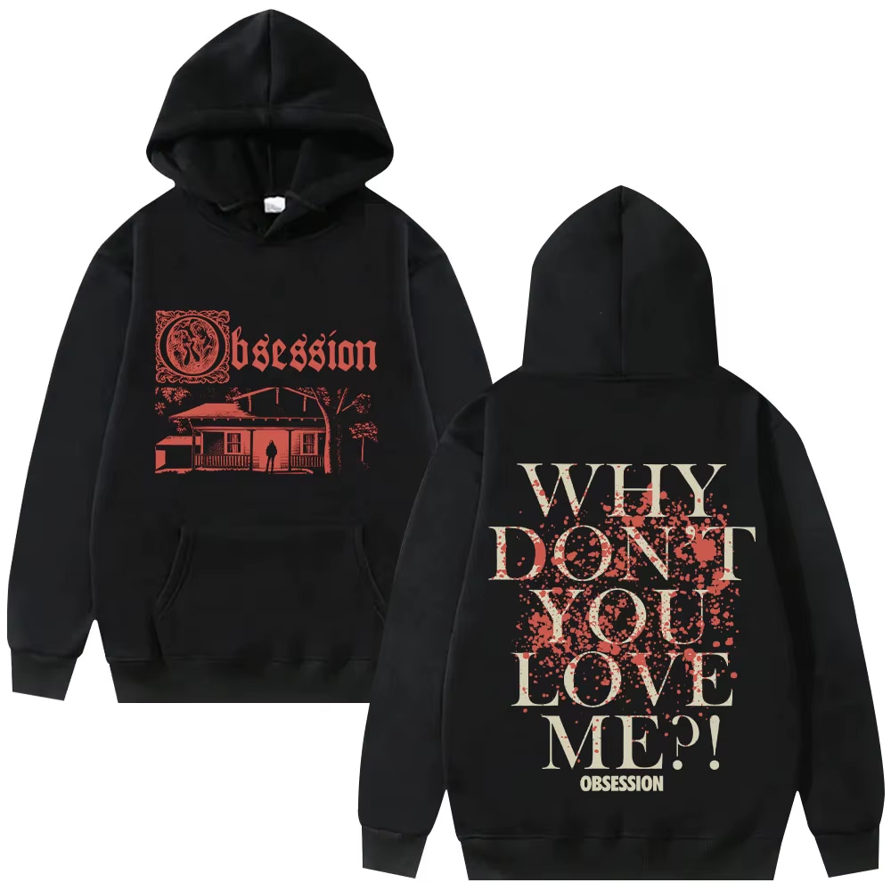 Sweat à capuche d'horreur Obsession 2026, style vintage gothique, streetwear, esthétique graphique, 