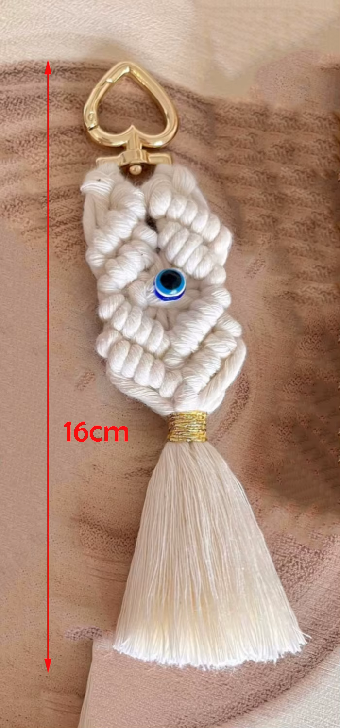 Porte-clés à pampilles en macramé bleu turc, mauvais œil, porte-bonheur pour femmes et hommes, bijou