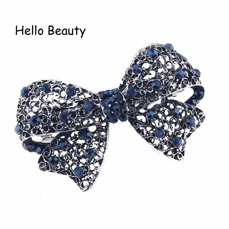Pince à cheveux rétro avec nœud en cristal bleu marine pour femme, cordon de serrage vintage, biscui