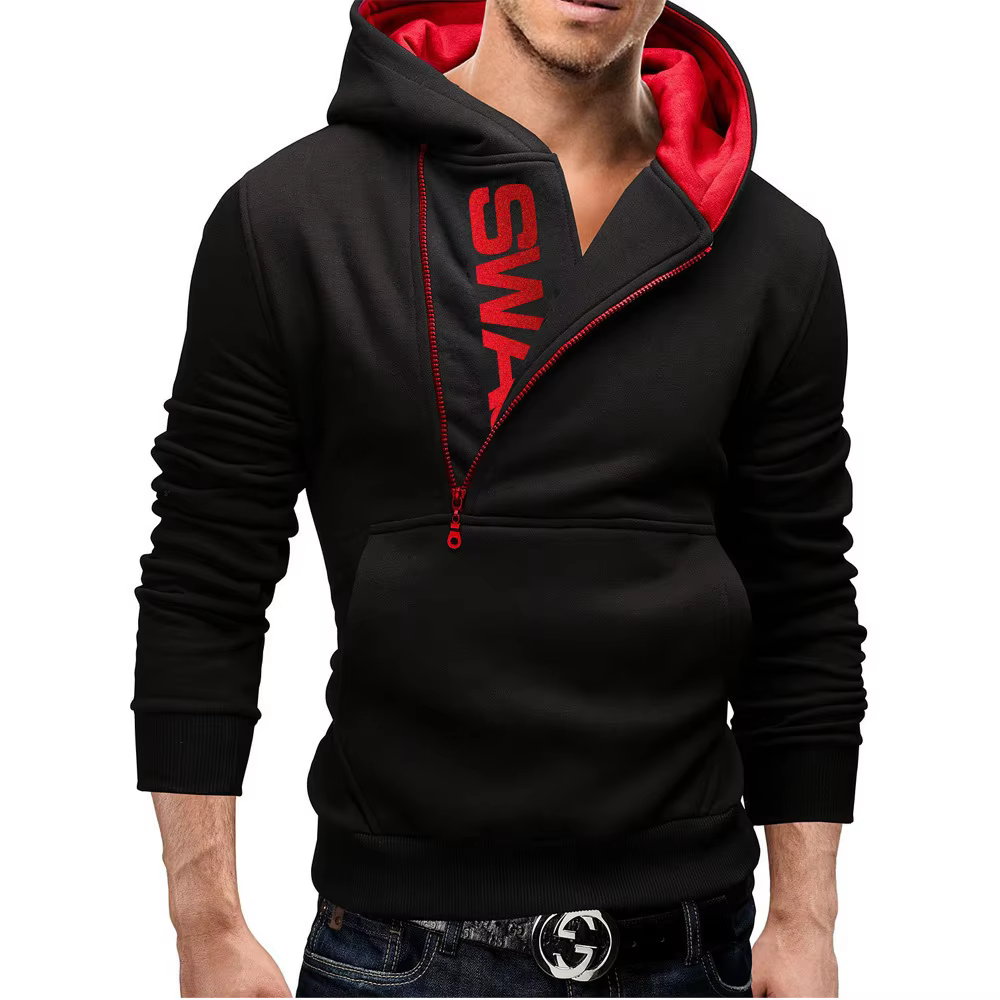 Sweat à capuche zippé à manches longues pour hommes, pull monochrome, streetwear décontracté, mode s