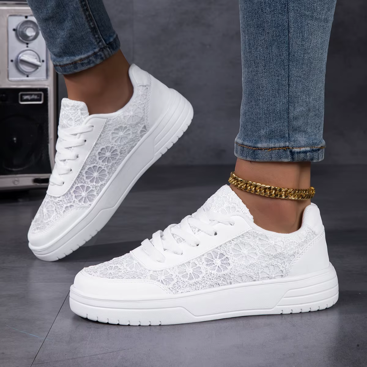 Baskets pour femmes, mode, respirantes, en maille à motif floral, chaussures de créateur, mocassins 