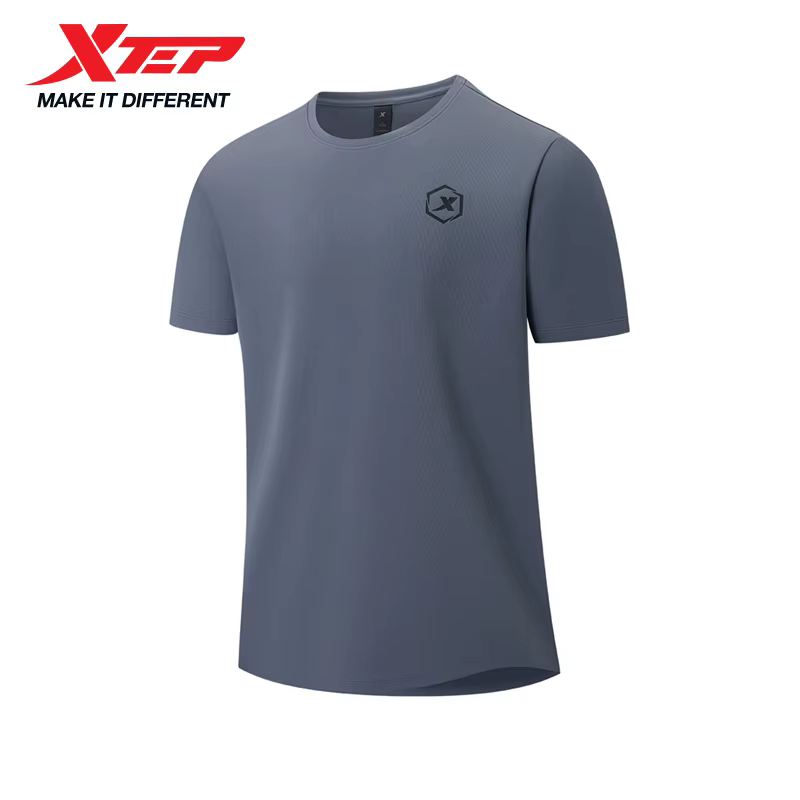 Xtep T-Shirt à manches courtes et col rond pour hommes, séchage rapide, entraînement sportif, respir