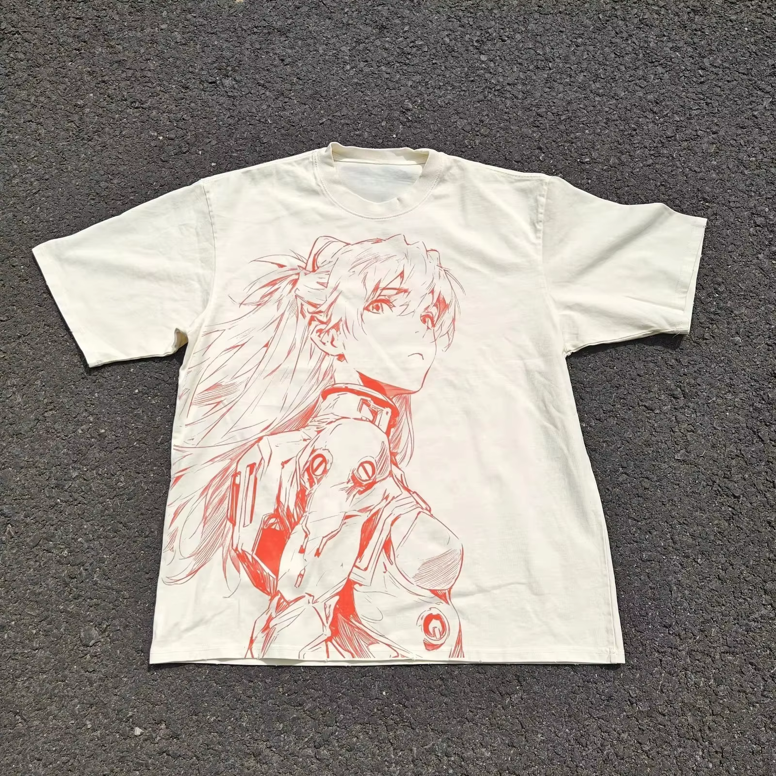 T-shirt unisexe en coton épais à manches courtes, style minimaliste vintage, thème Evangelion Asuka 