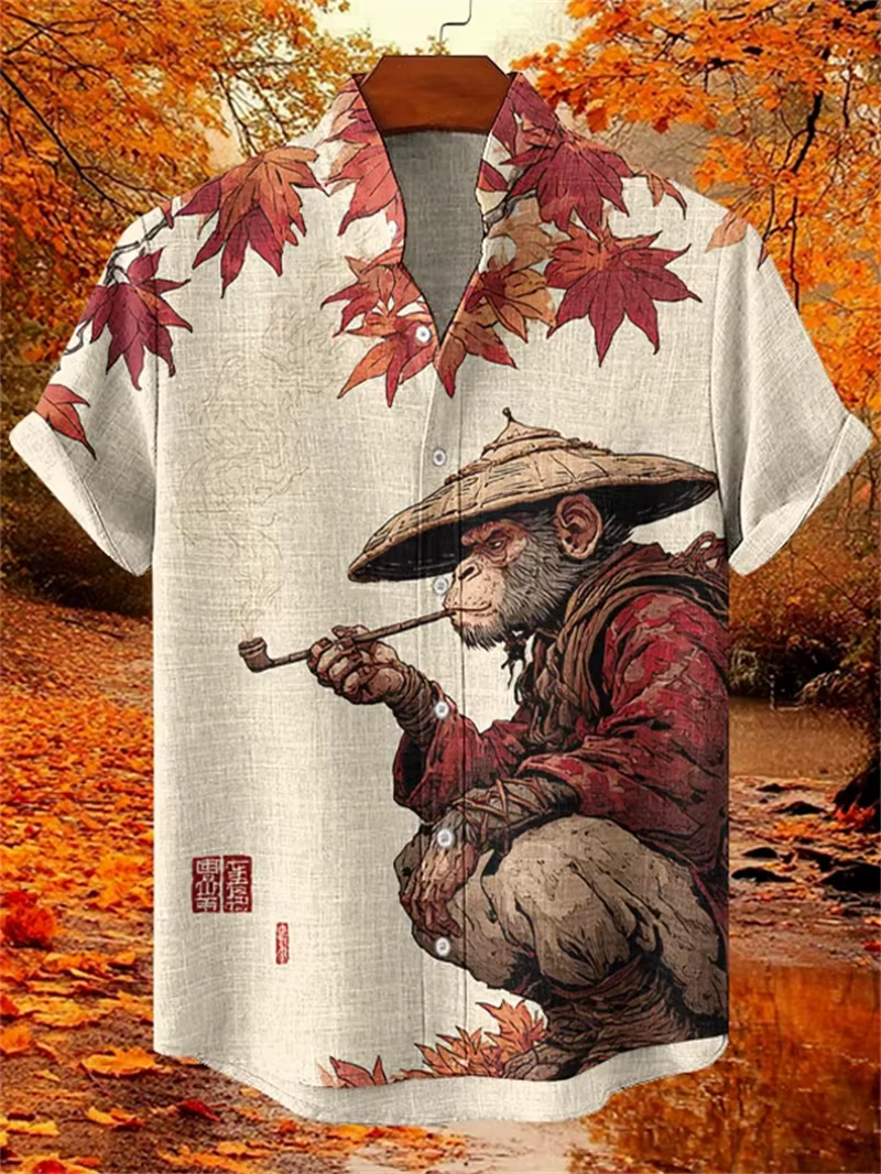 Chemise hawaïenne samouraï pour hommes, imprimé ondulé 3D, haut décontracté à manches courtes, Costu