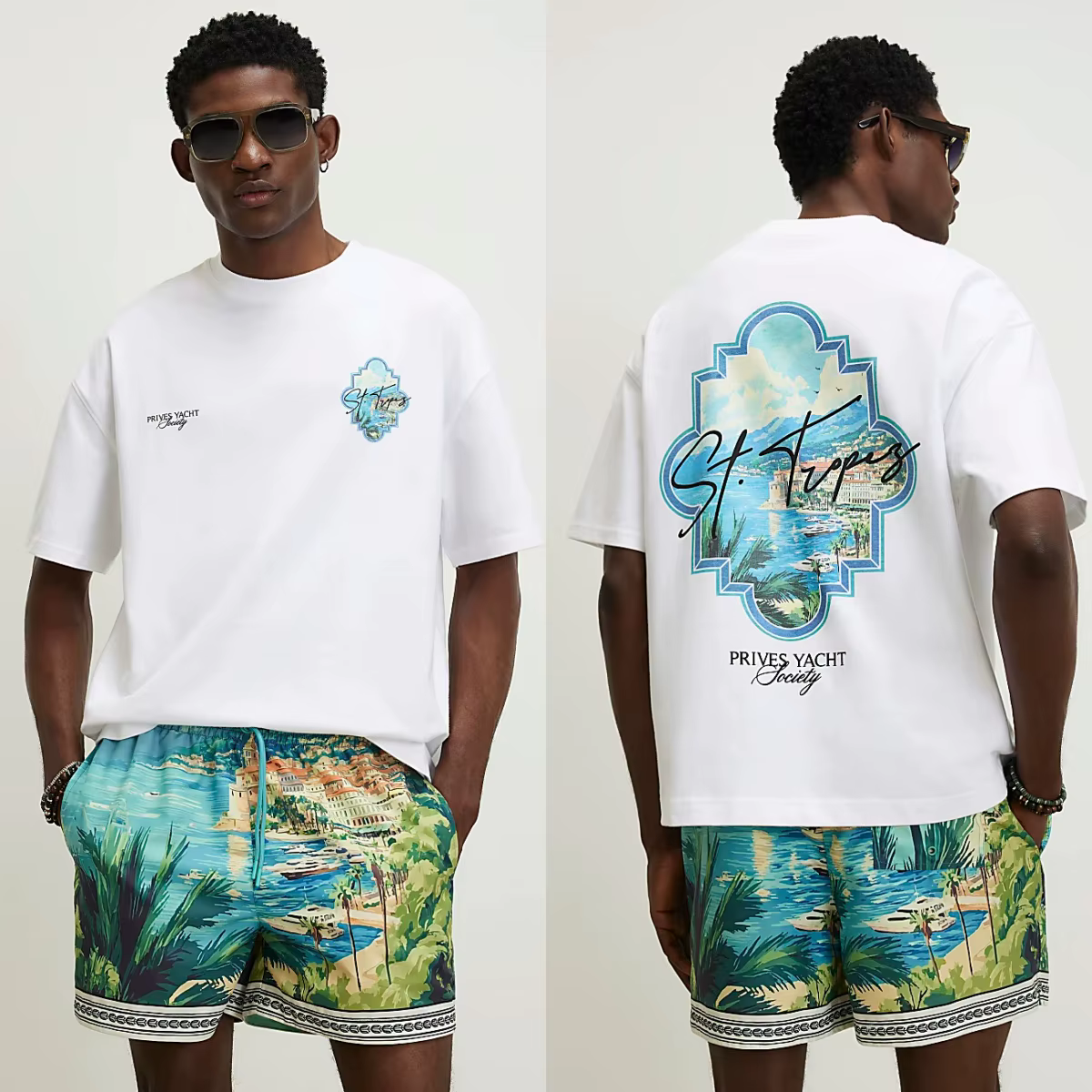 T-shirt en coton blanc surdimensionné St Tropez, imprimé graphique, coton haut de gamme, style unise