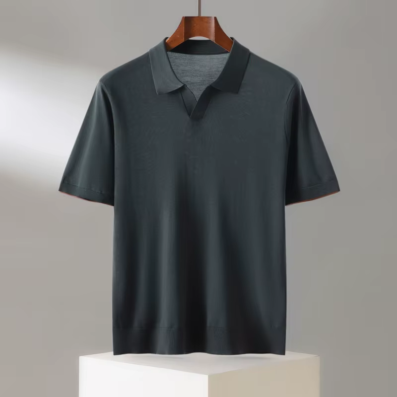 Été 100 Lyocell Tencel tricoté à manches courtes hommes couleur unie col POLO T-shirt avec demi manc