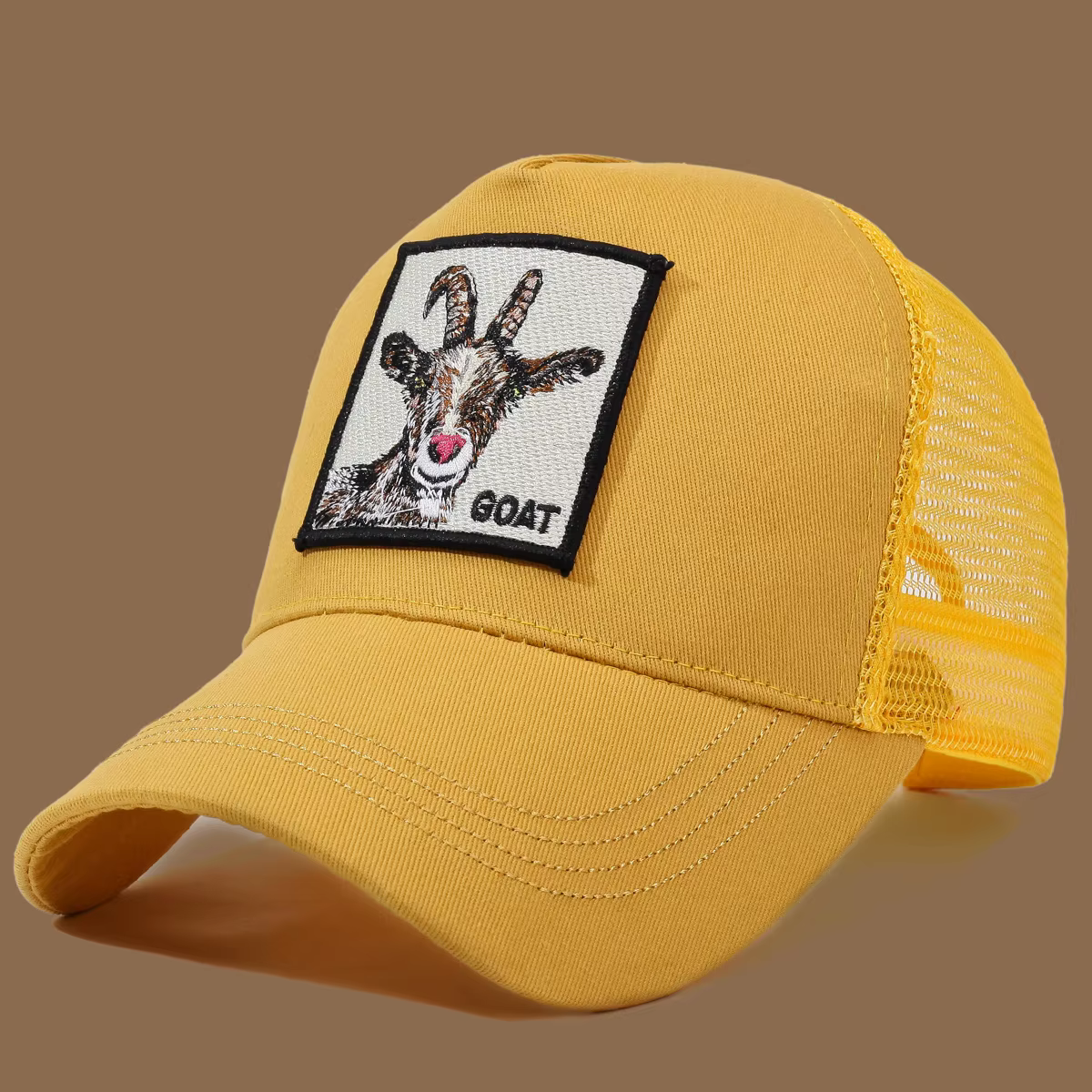 Casquette de camionneur unisexe avec broderie et appliques de chèvre – Idéal pour un usage quotidien