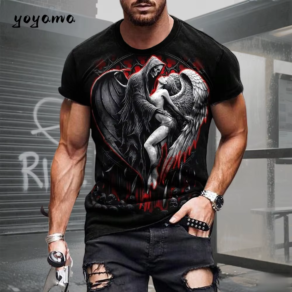 T-shirt pour homme avec motif crâne imprimé en 3D. Vêtements d'été rétro décontractés et sportifs à 