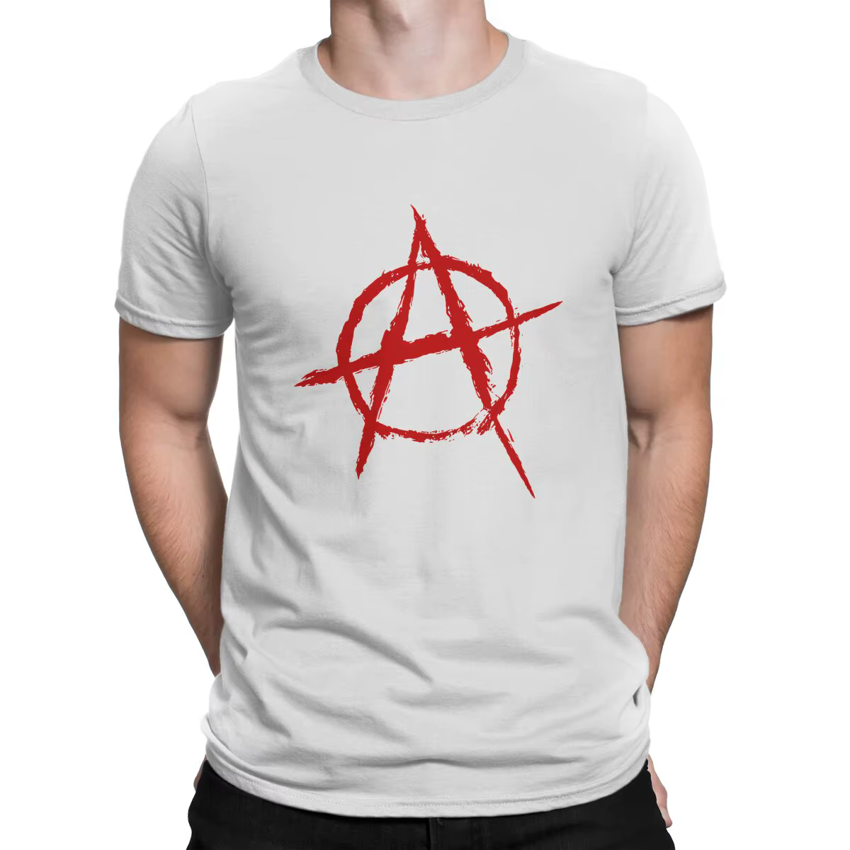 T-shirt rouge en polyester pour hommes, Anarchy Anarchist, Attention ols, Zones Me Clothing