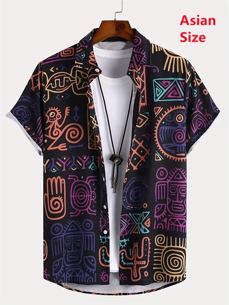 Chemises hawaïennes pour hommes, t-shirt à manches courtes avec graphisme 3D, décontracté, à col bou
