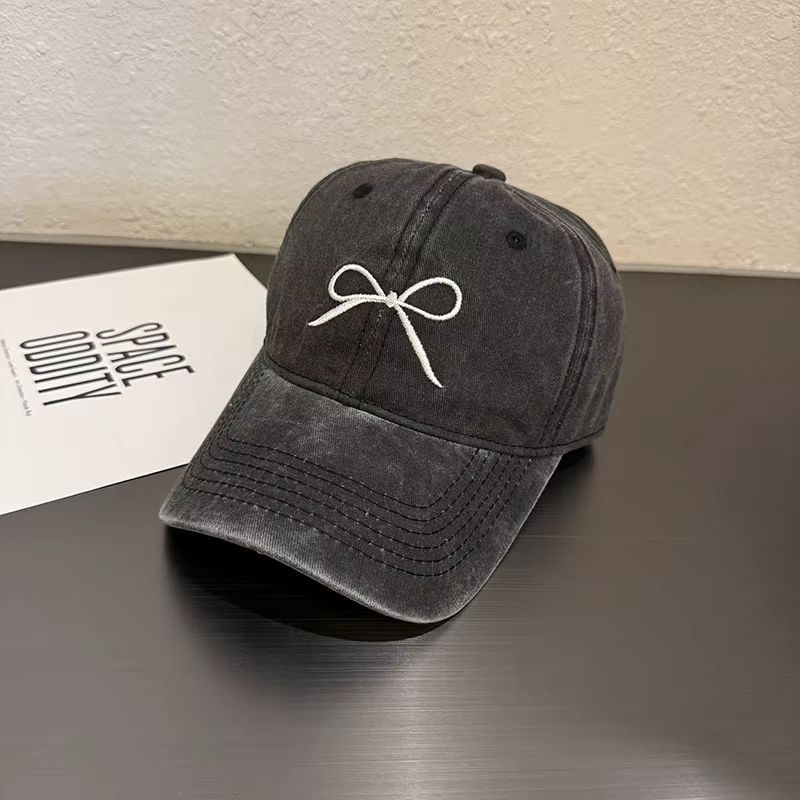 Casquette de Baseball brodée avec nœud doux pour femmes Y2K rose coréen lavé coton chapeau à visière