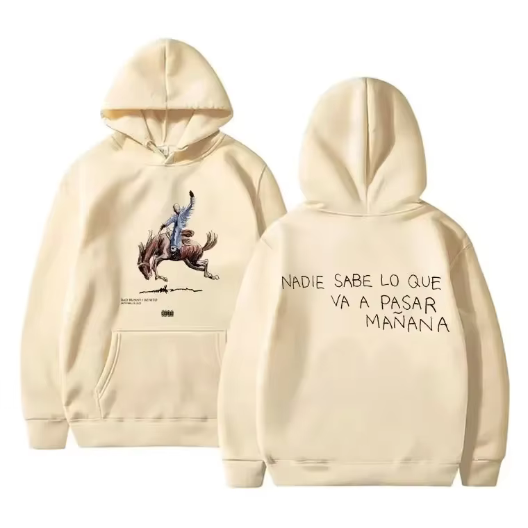 Hommes femme polaire surdimensionné sweats à capuche Hip Hop rappeur Bad Bunny Nadie Sabe Lo Que Va 