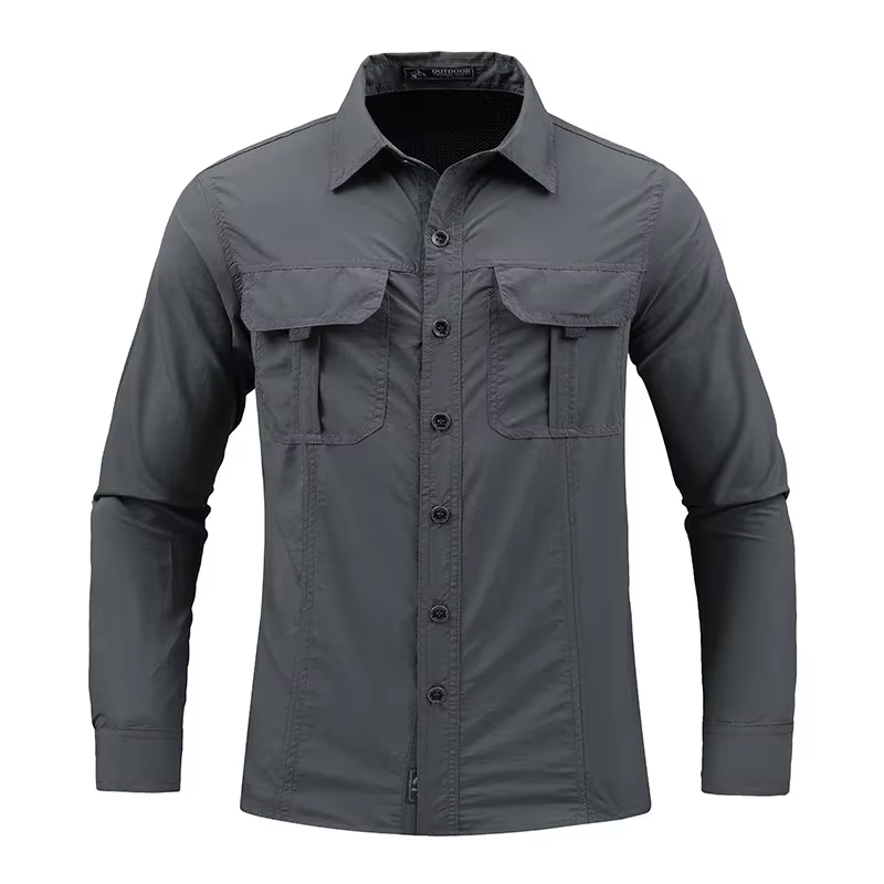 Chemise de travail pour hommes, manches longues, respirante, légère, multi-poches, pour le camping, 