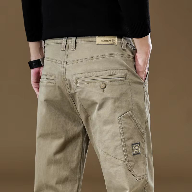 Pantalon Cargo Homme de Marque Haute Qualité 97% Coton Couleur Unie Vêtement de Travail Décontracté 