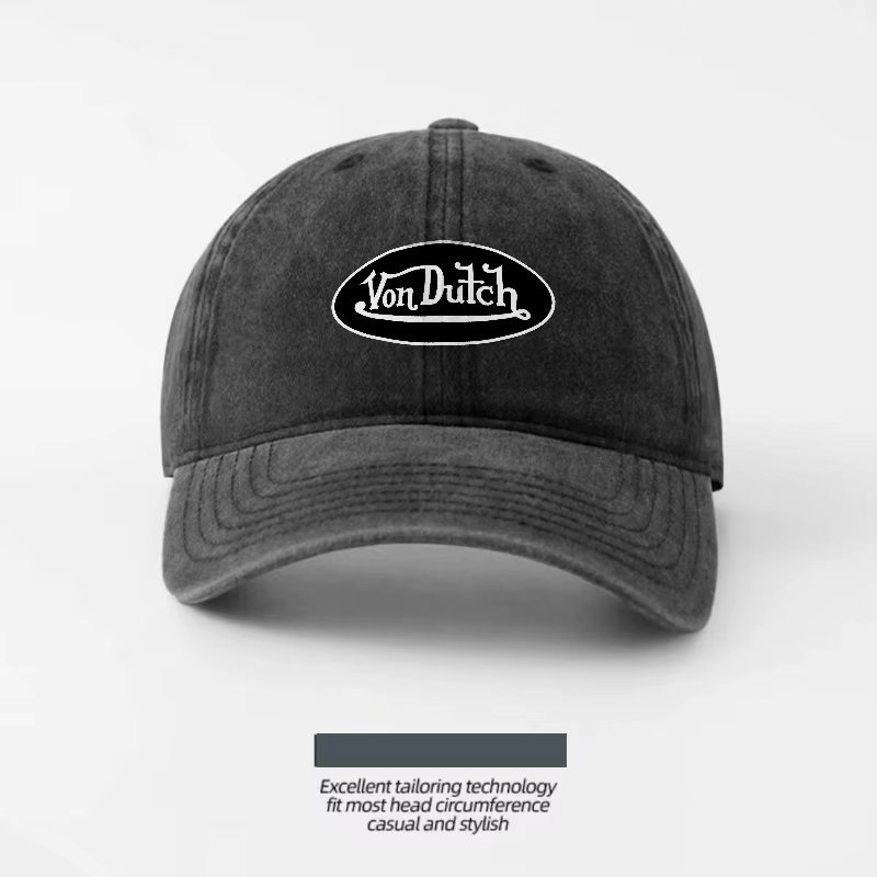 Casquette de baseball en toile délavée avec logo Von Dutch, design respirant, coupe classique, unise