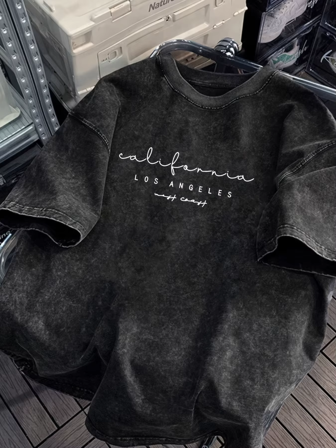 T-shirt d'été pour homme en coton 100% lavé, imprimé lettres simple et tendance, tissu confortable e