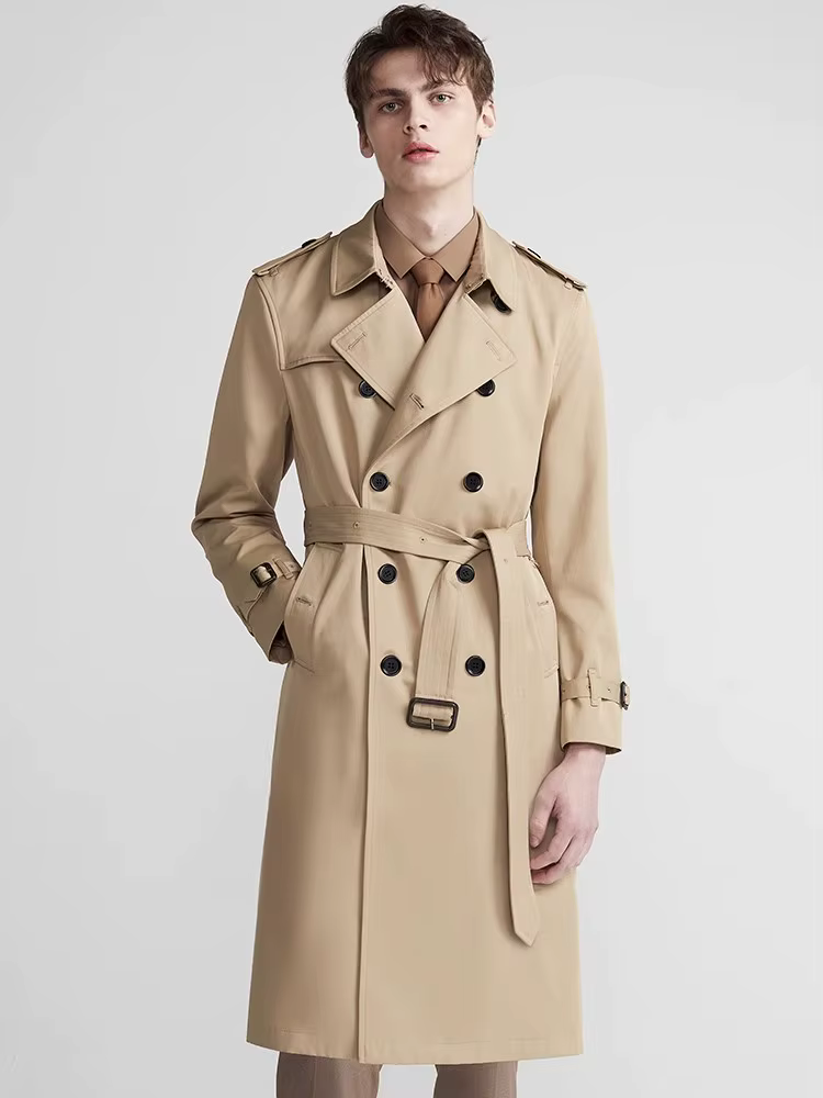 Mauroicardi printemps automne Long Chic kaki Trench manteau hommes ceinture Double boutonnage élégan