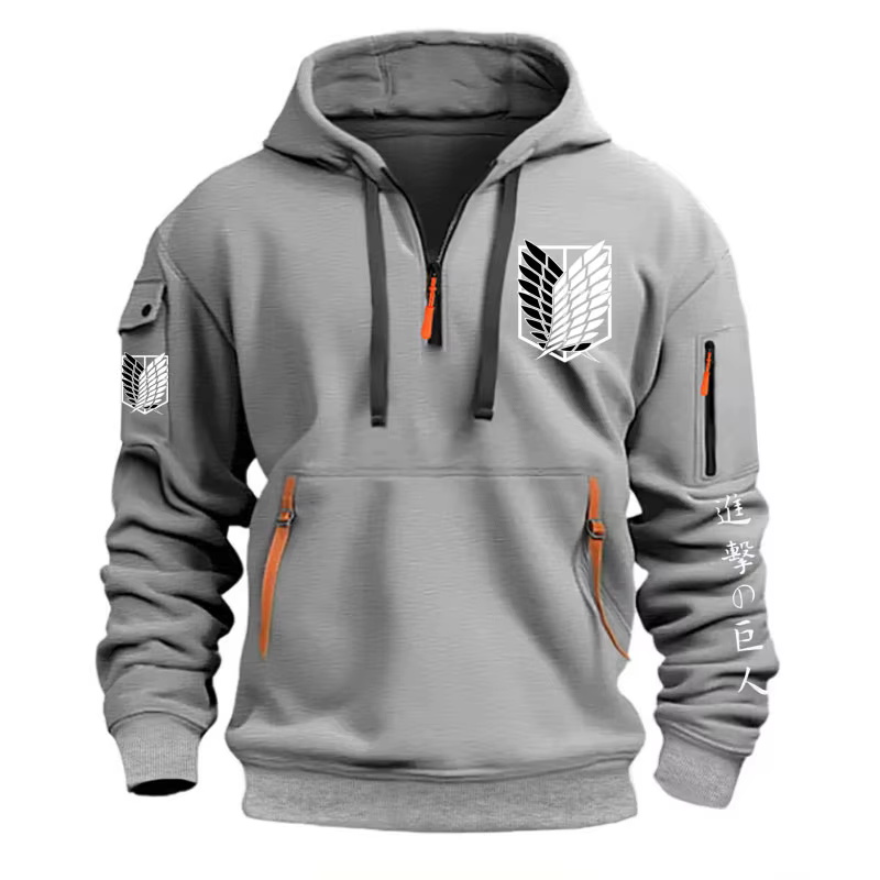 Attaque sur Titan tendance imprimé graphique sweat à capuche avec fermeture éclair à la mode décontr
