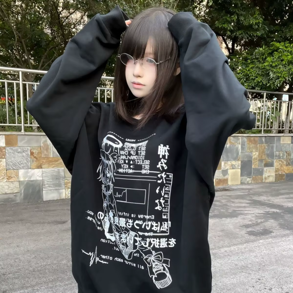 Sweat-shirt imprimé pour femmes, nouveau style ample, vêtements culturels Anime et col rond, style à