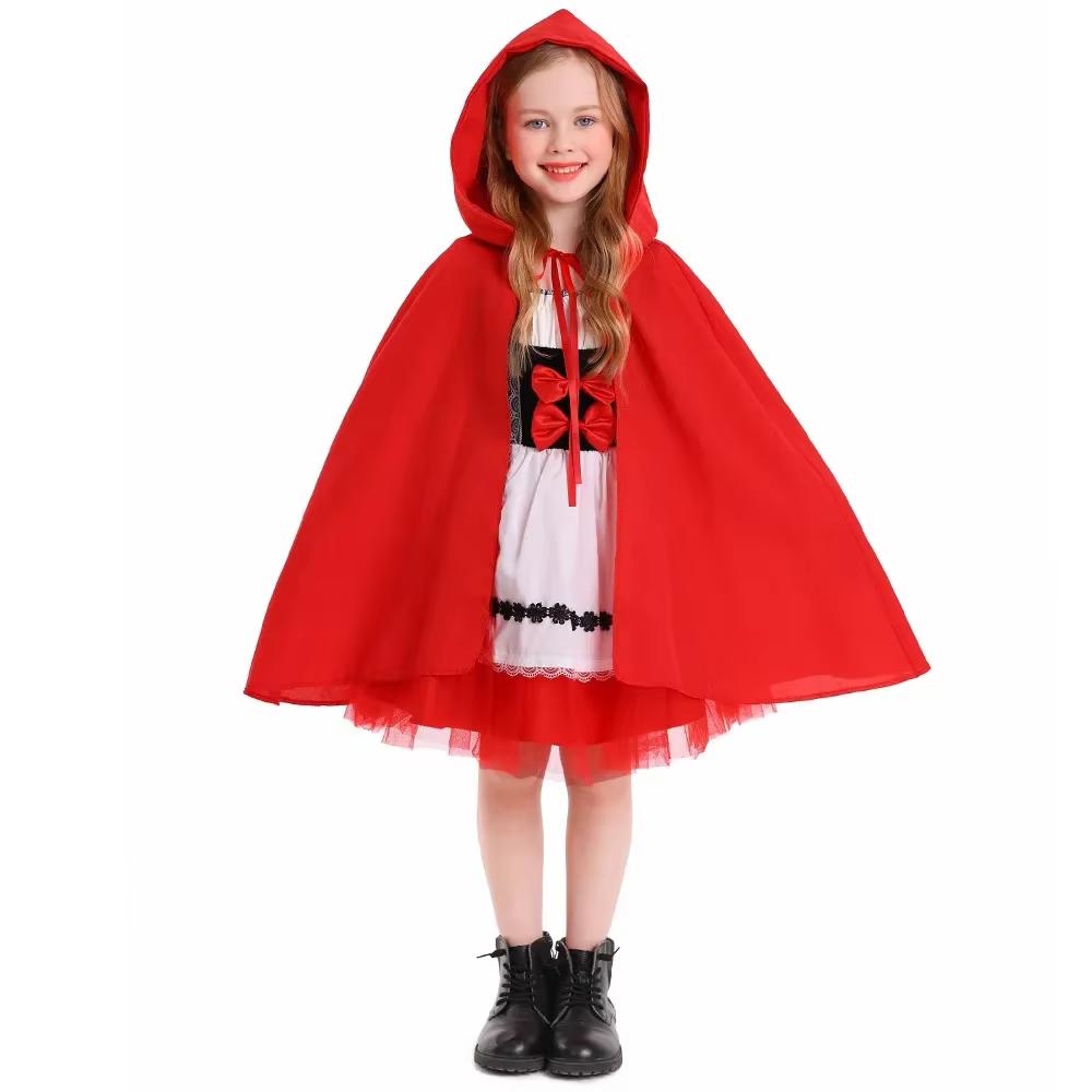 Costume de scène Enfant Rouge Capuche, Robe de la Petite Rouge avec Cape, Déguisement de Cosplay pou