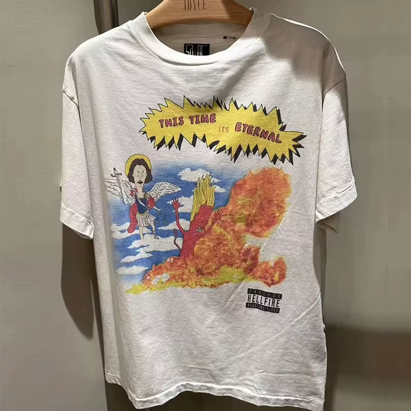 T-Shirt Imprimé Croix pour Homme et Femme, en Coton, Vintage, Délavé, Noir, Haute Qualité