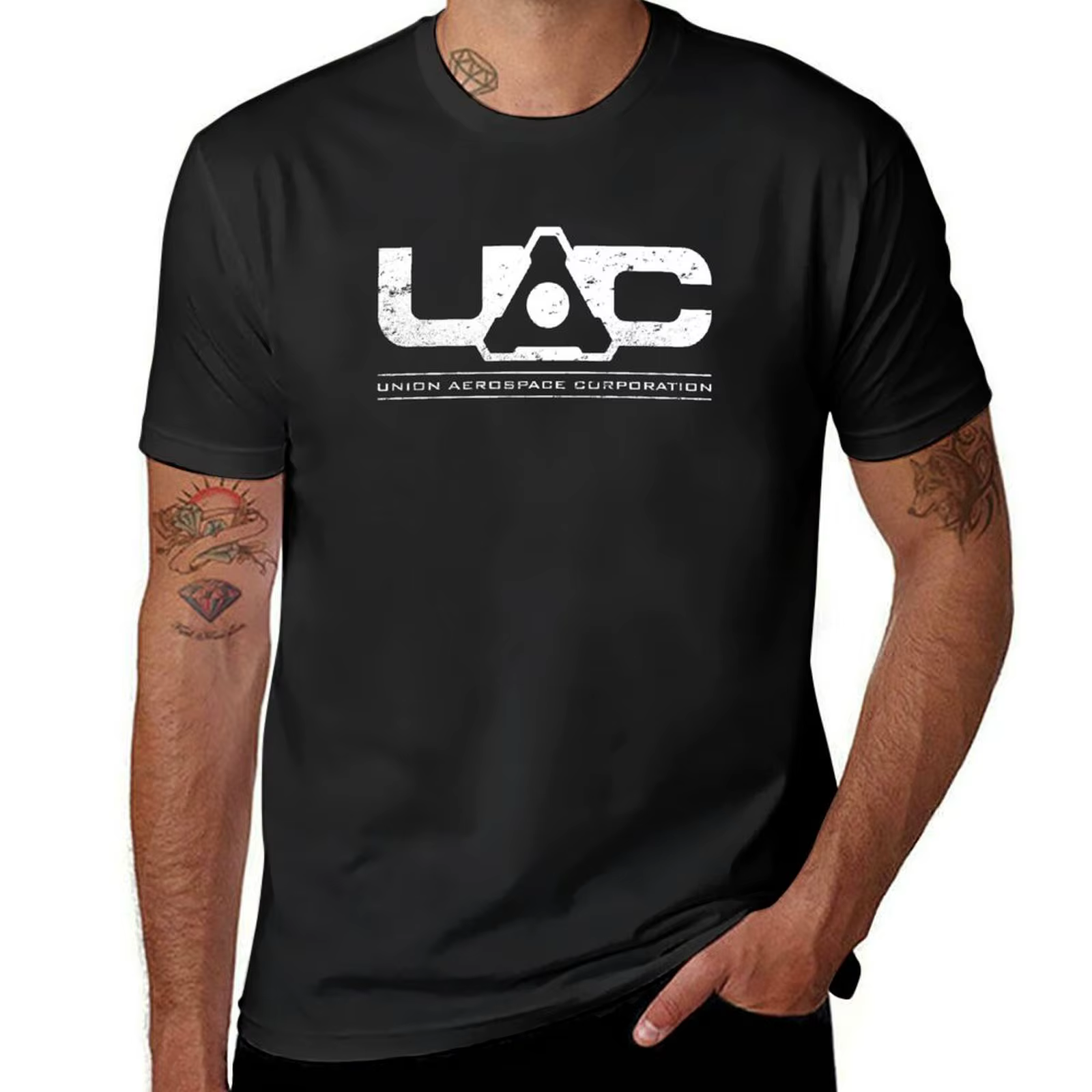 Doomed - UNION AEROSPACE T-shirt blanc en coton pour homme, vêtements animés amusants, DistMurcia