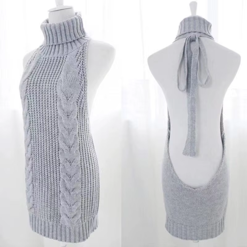 Femmes Sexy dos nu tricoté pull fille pulls robes érotique col roulé femmes haut pour femme épaules 