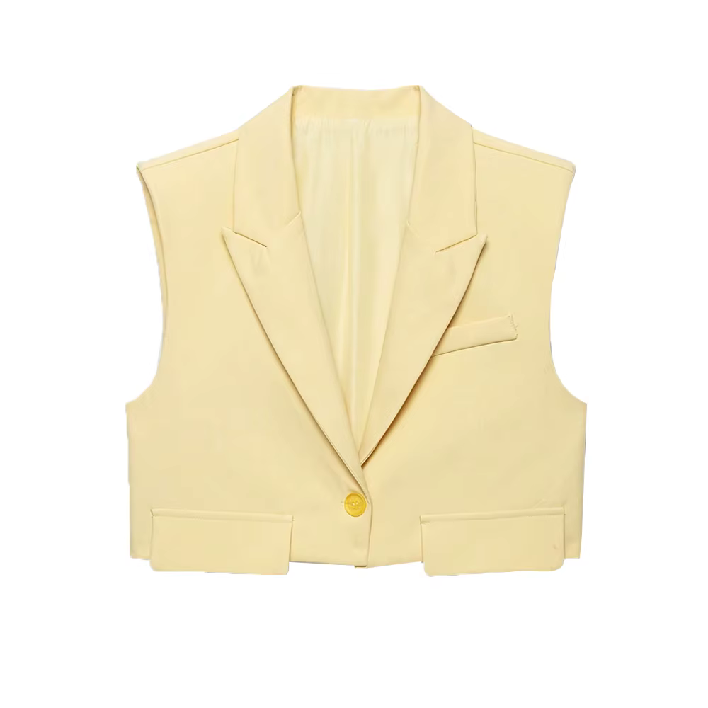 Débardeur Chic pour femmes, hauts à la mode, court, sans manches, col à revers, vêtements d'extérieu