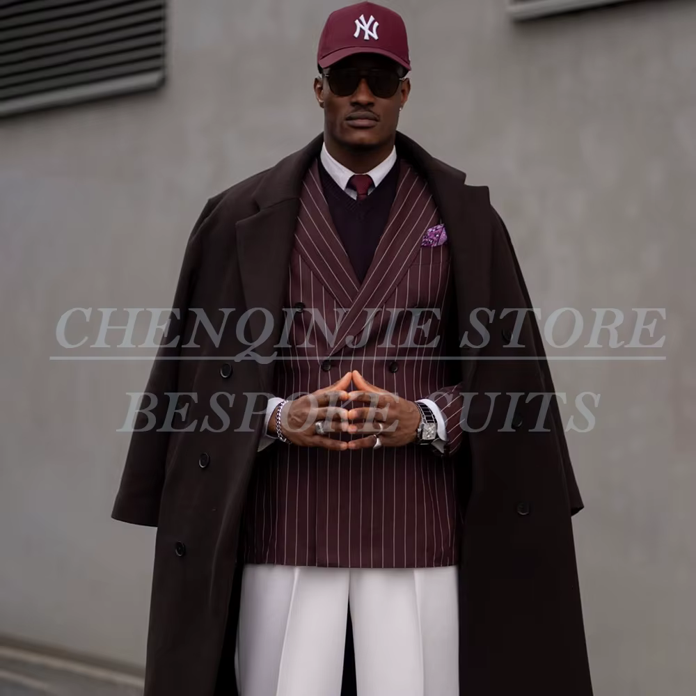 Costumes pour hommes de haute qualité, 3 pièces, veste élégante, pantalon avec trench-coat, ensemble