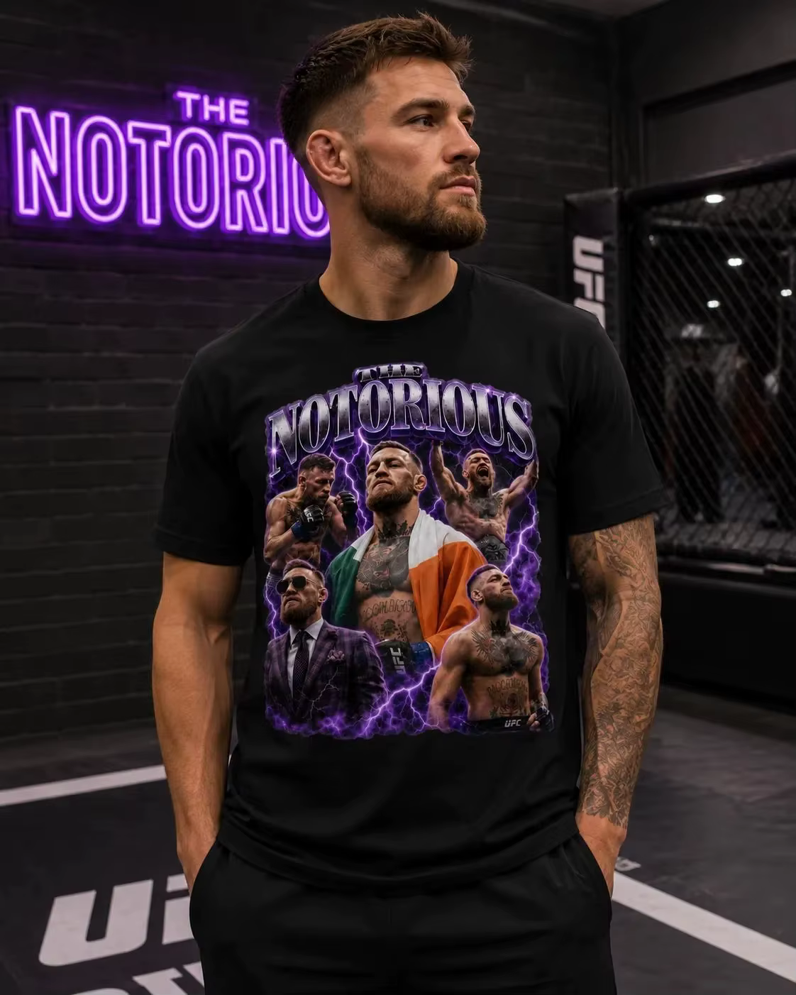 T-shirt vintage imprimé Conor McGregor pour homme, coupe ample et oversize, motif UFC The Notorious 