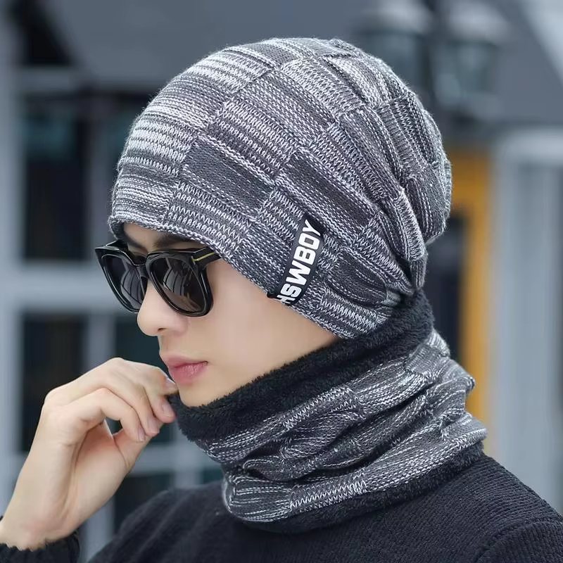 Cache-cou tricoté chapeau écharpe ensemble fourrure laine doublure épais chaud tricot bonnets cagoul