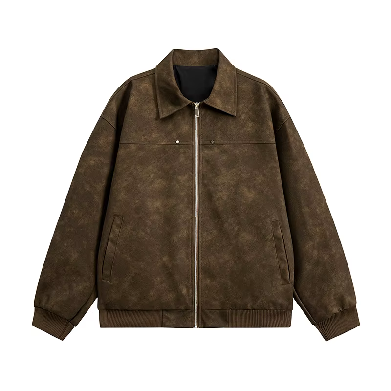 Veste en simili cuir tendance pour homme, automne-hiver, couleur unie, col montant, veste de motard 
