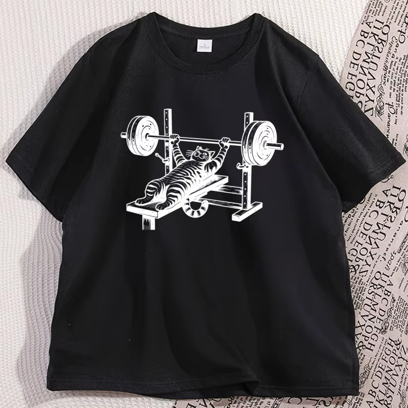 Cat Bench Press Gym T Shirt Men Women Casual Cotton Workout Tee Shirt Funny Powerlifting Gym Lovers 