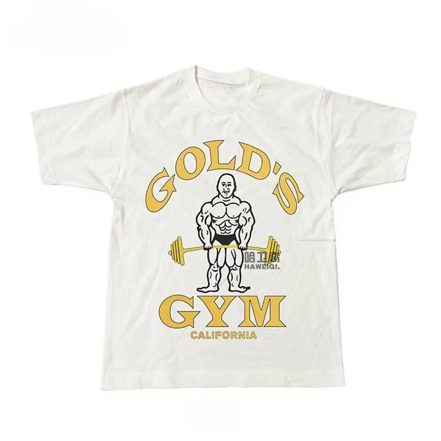 T-shirt à manches courtes pour hommes Gold's Gym Sports, style rétro américain, col rond, surdimensi