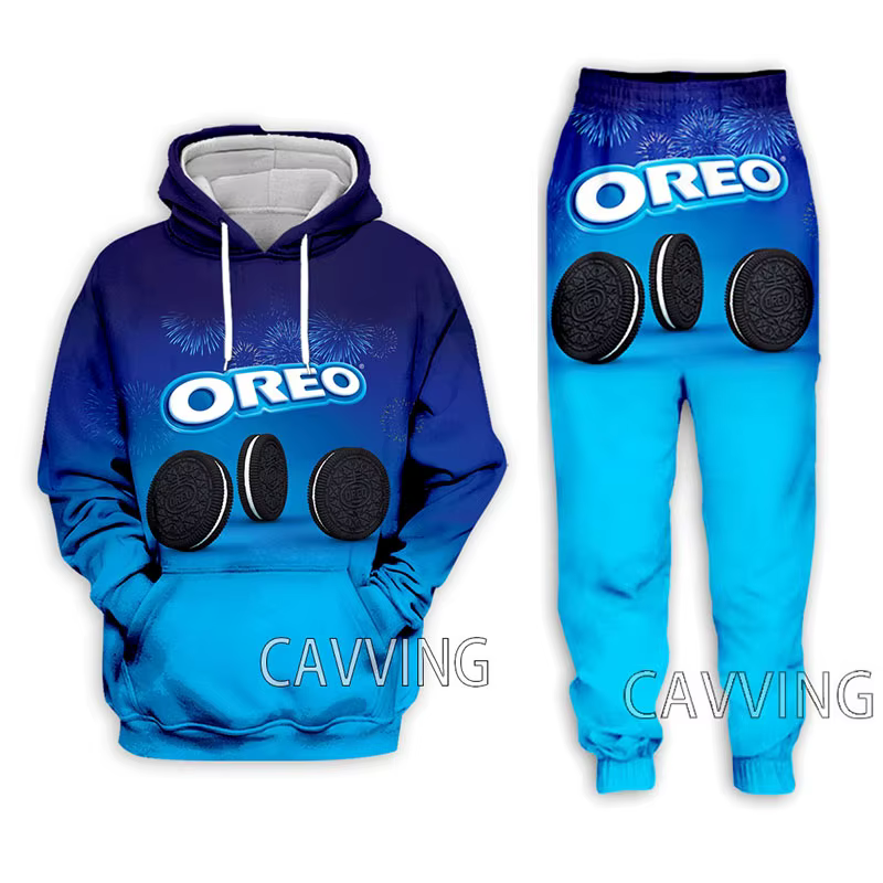 OREO-Sweat à capuche et pantalon de jogging College en 3D pour hommes et femmes, sweats à capuche dé