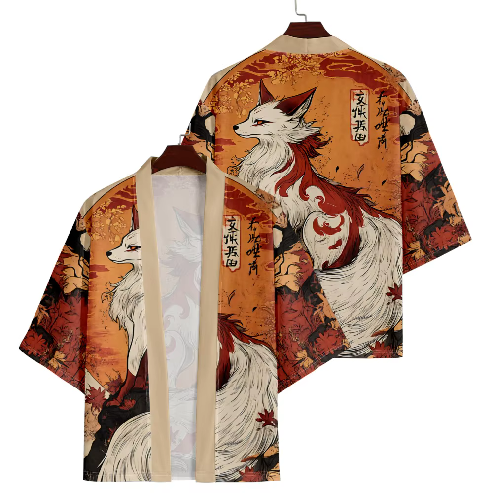 Kimono imprimé renard Anime, ample, Streetwear japonais, Cardigan pour femmes et hommes, Harajuku Ha