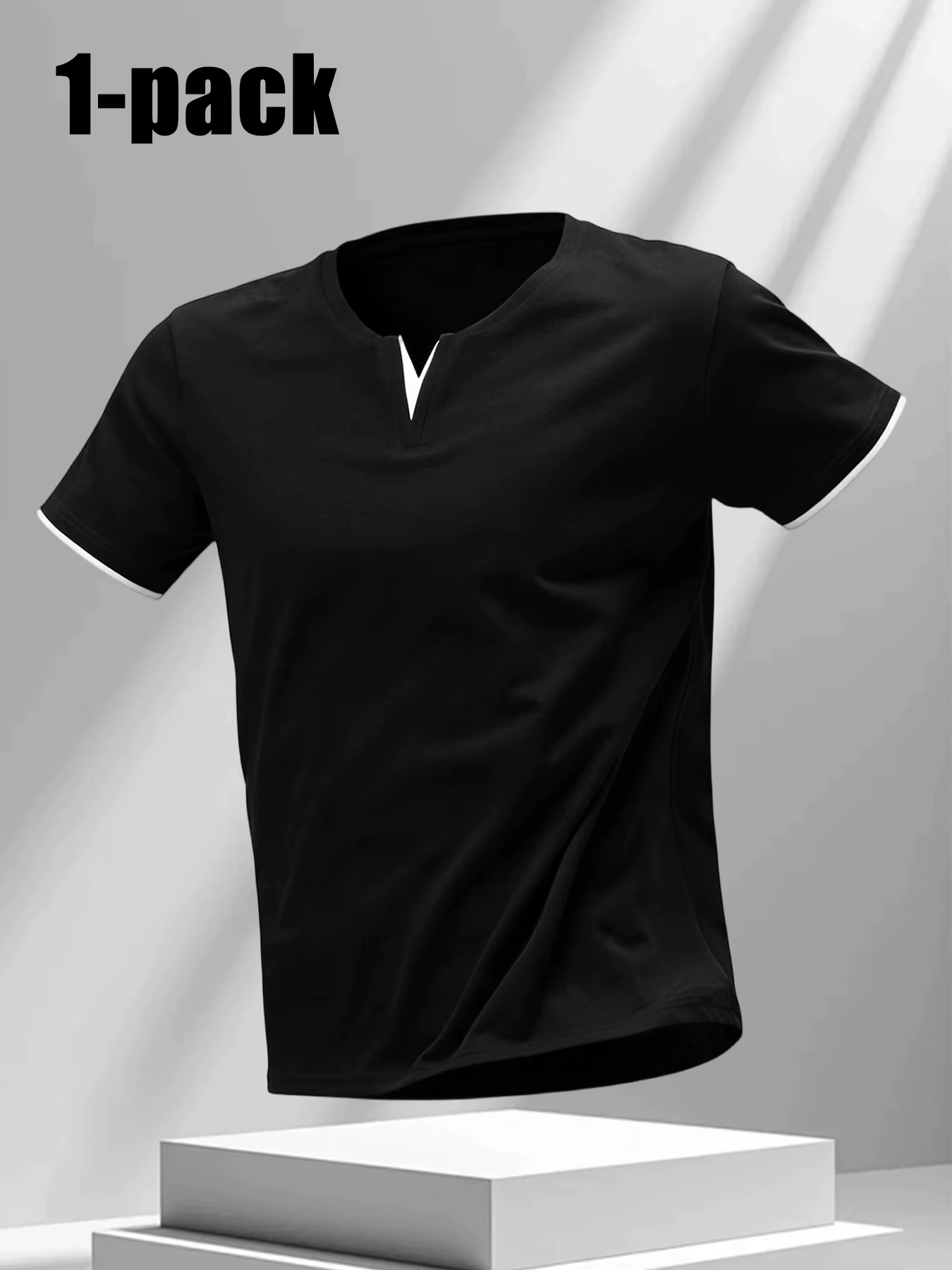 T-shirt pour homme à col en V, couleur unie, décontracté, manches courtes, respirant, pour le sport,