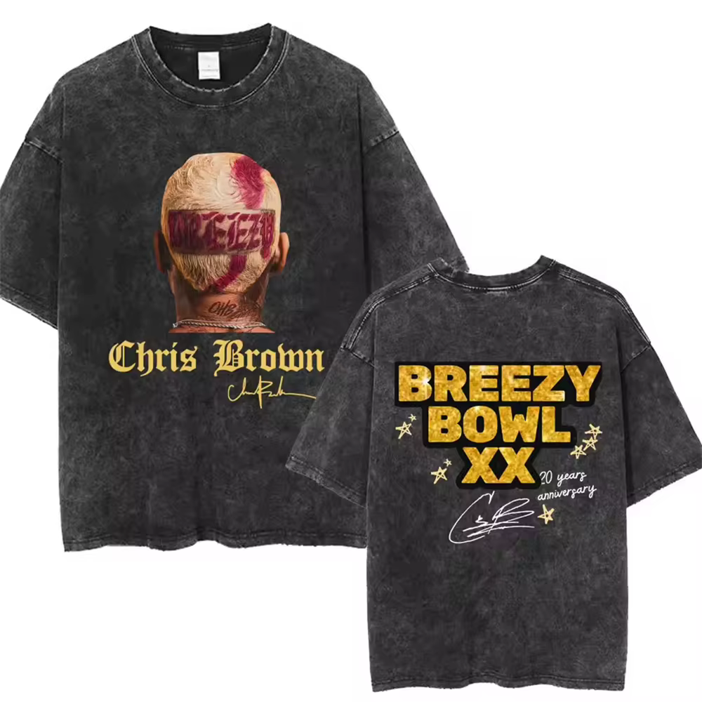 Chris Brown Breezy Bowl XX Concert coton t-shirt Tour lavé t-shirt Vintage gothique haut hommes Port