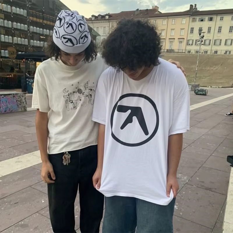T-Shirt homme Aphex Twin chemise 100% coton imprimé surdimensionné Y2k t-shirts streetwear à manches