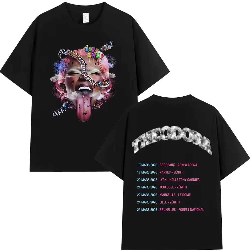 Rappeur Theodora Tour 2026 album graphique 100% coton musique t-shirt hommes 2026 nouvel été Hip hop