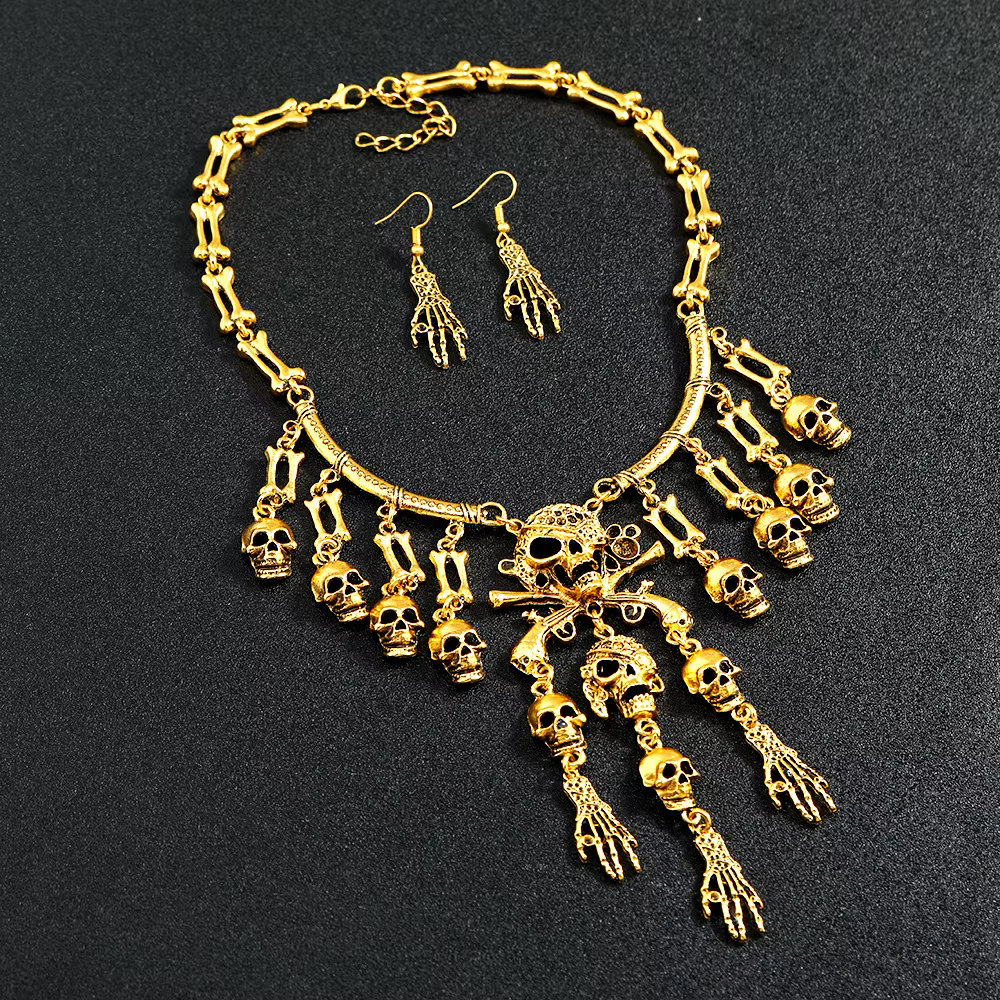 Accessoires d'Halloween, breloques squelette exagérées, ras du cou, pendentifs en métal rétro, colli